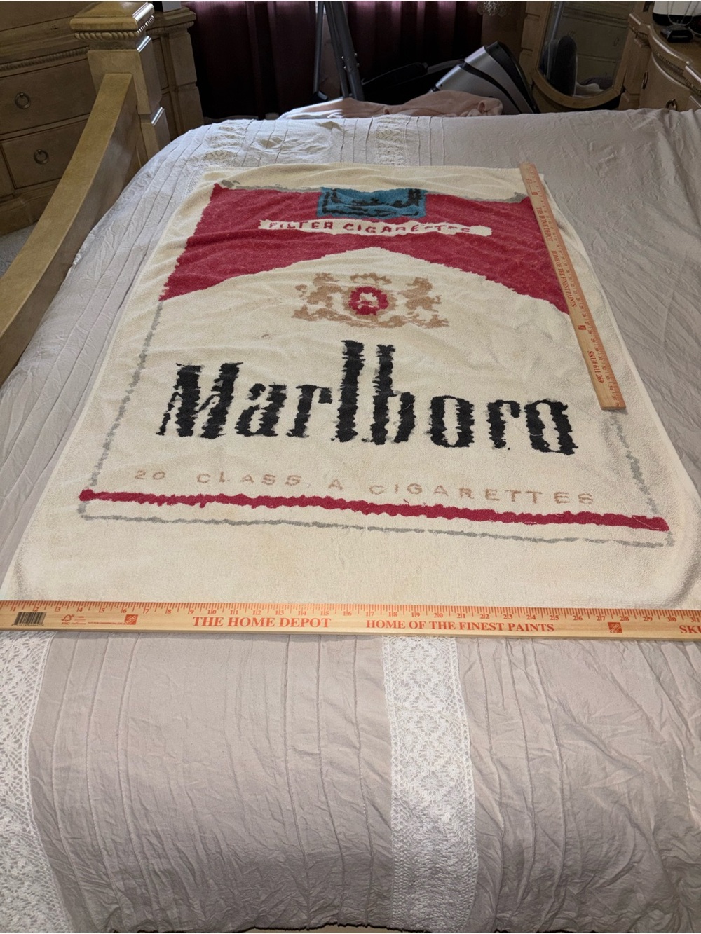 Vintage 1970 Marlboro Red Pack Beach Towel - Rare Original Tobacco Promo